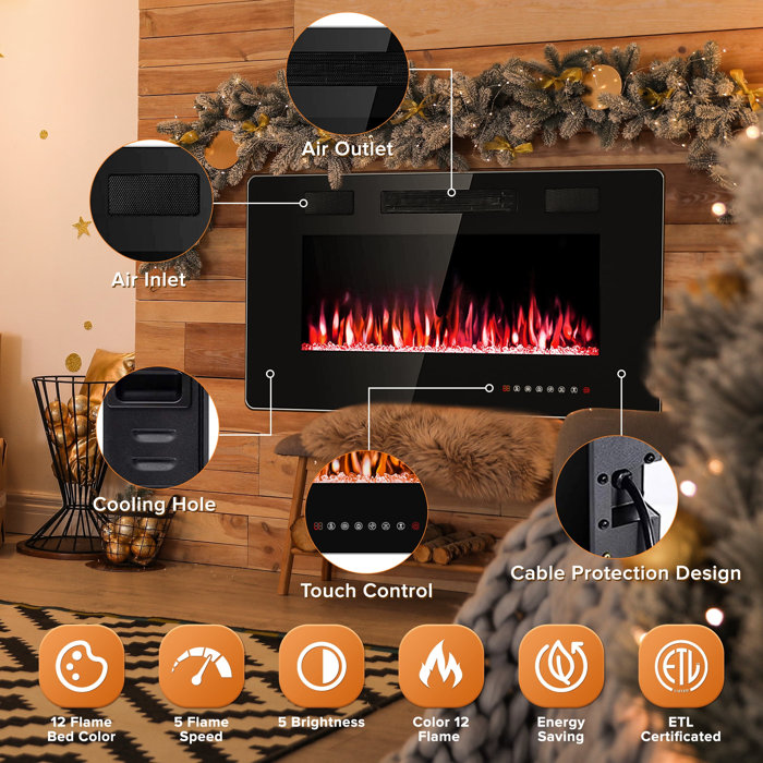 Symple Stuff Abla Wall Mounted & Recessed Electric Fireplace,12